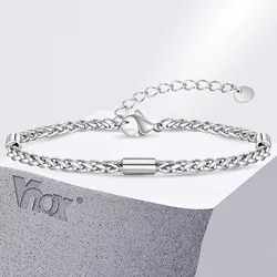 Vnox 3mm Wheat Chain Bracelets for Men Women, Never Fade Stainless Steel Woven Cuban Links Wristband, Adjustable Jewelry