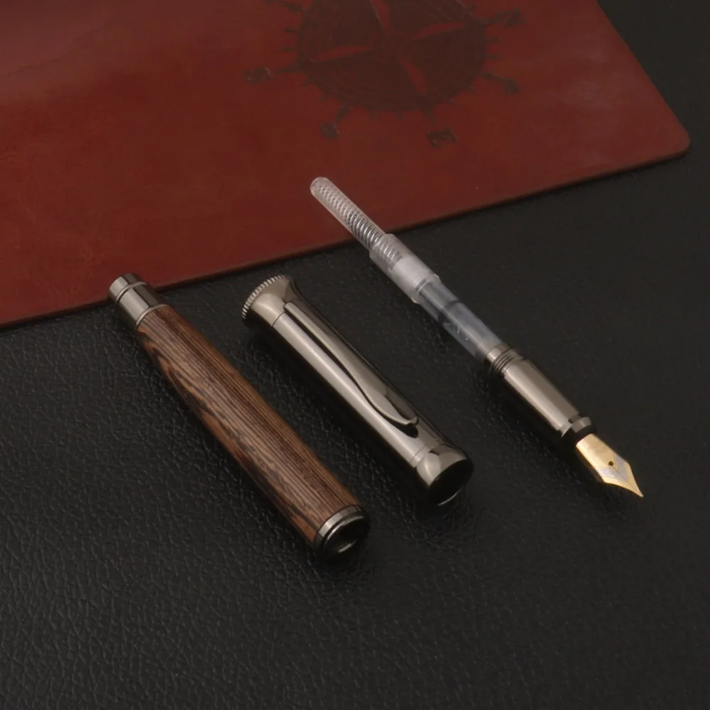 Ручка-фонтан Wood Tiger Skin Gun Grey для офиса, школы, библиотеки, учебных аудиторий, тихого ведения записей на столе