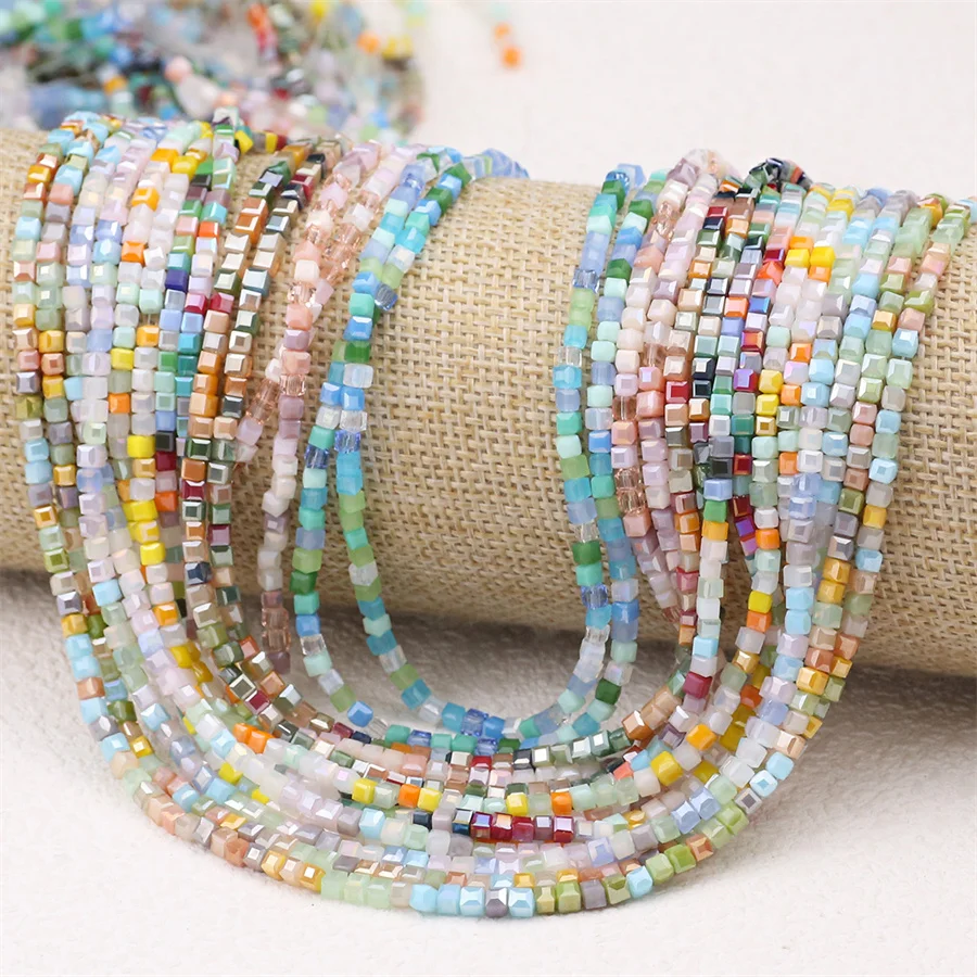 2mm Multi-colour Square Cube Porcelain Crystal Glass Loose Beads For Jewelry Making DIY Bracelets Necklaces Crafts Accessories