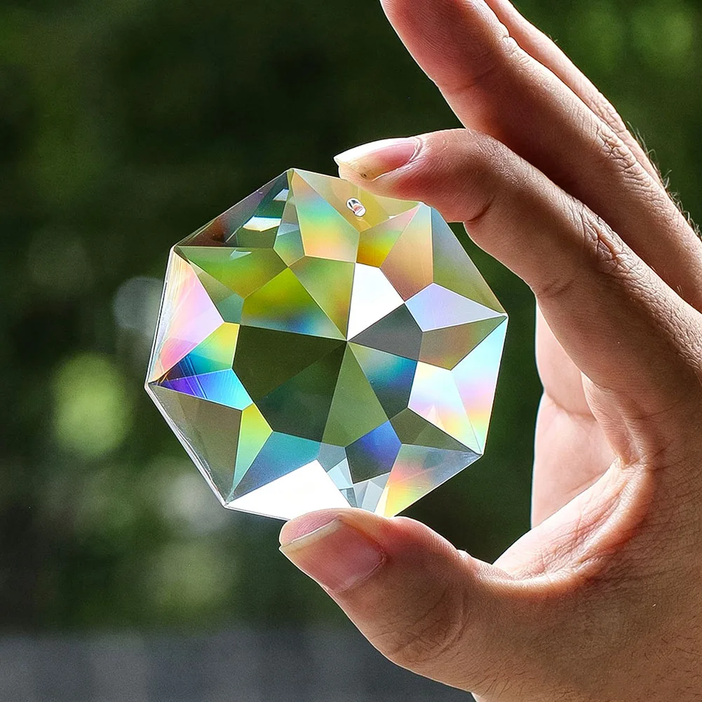 Diamond Octagon Crystal Suncatcher Octagram Snowflake Prisms Faceted Window Garden Hanging Refractive Rainbow Effect Paperweight