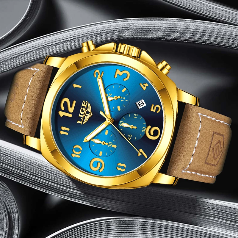 LIGE New Luxury Leather Quartz Watch For Men Fashion Business Military Luminous Chronograph Clock Male Waterproof Men's Watches