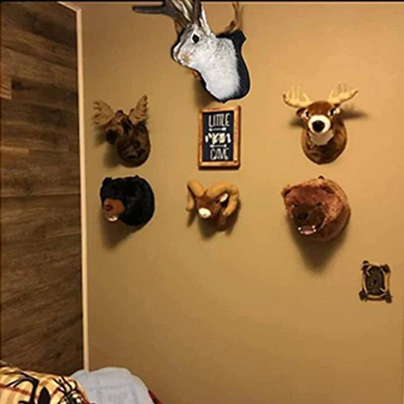 Wall Mounted Rabbit Fake Head Jackalope Wall Decor Resin Hanging Ornament Wooden Antler Rabbit Head for Home Living Room