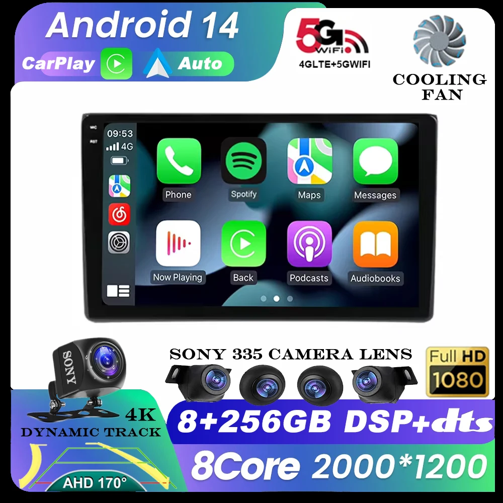 9 Inch Car Radio 2 Din Android 13 Stereo With Screen For Audi A3 8P 2003-2012 Carplay Intelligent System Multimedia Wifi