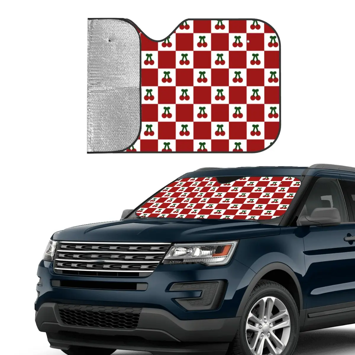 Cherry Fruit Plaid Retractable Windshield Sunshade 76x140cm Collage Foils Sun Visor Solar Protect