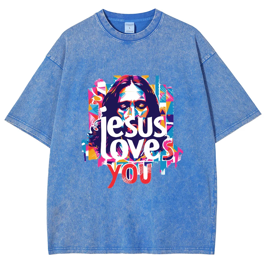 God Saves You Y2k Washed Short Sleeves T-Shirt, Creative Printed Unisex Vintage Streetwear New Fashion Casual Tee Plus-Size