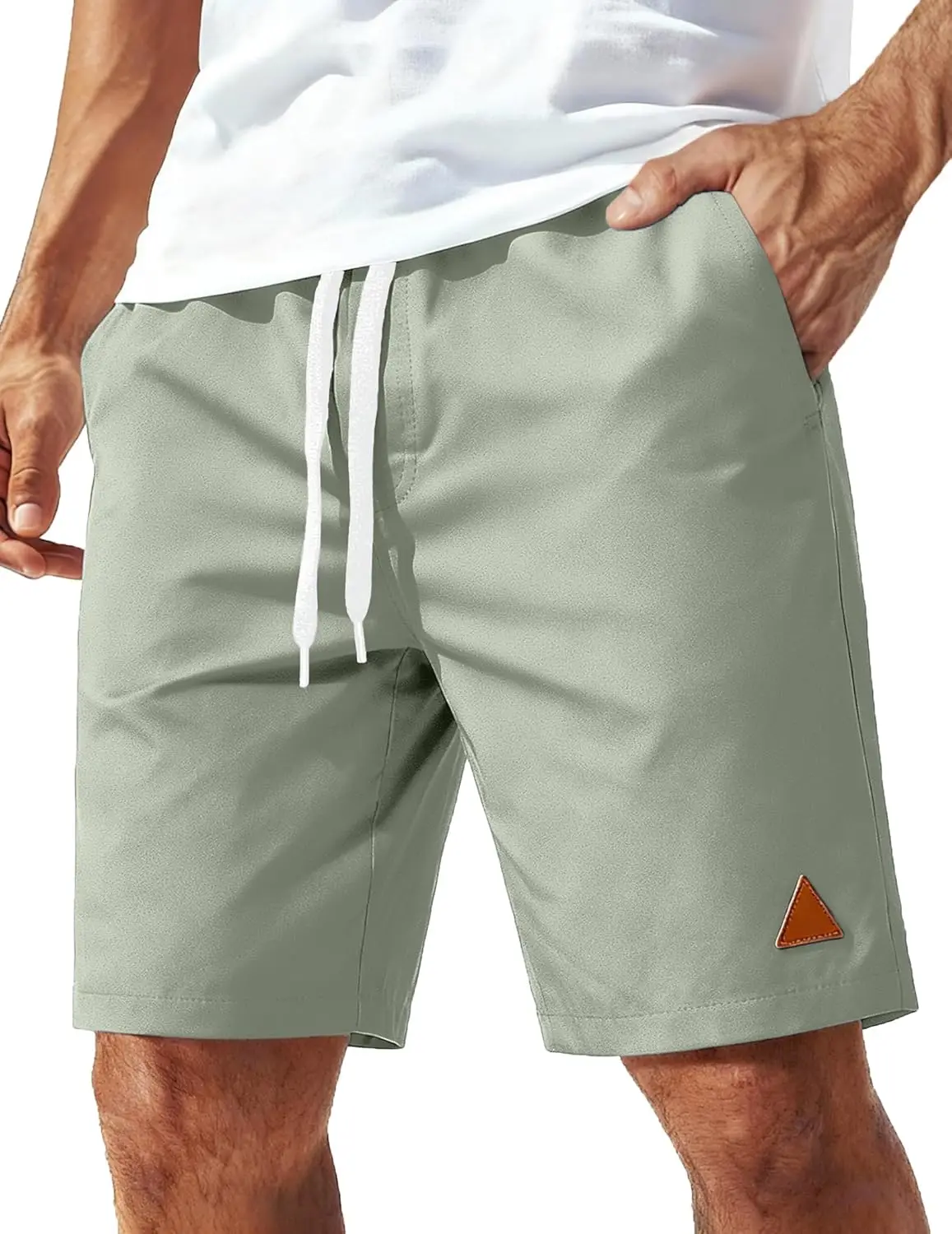 

Mens 9' Casual Shorts with Zipper Pocket Elastic Waist Drawstring Chinos Short Summer Lightweight Cotton Shorts