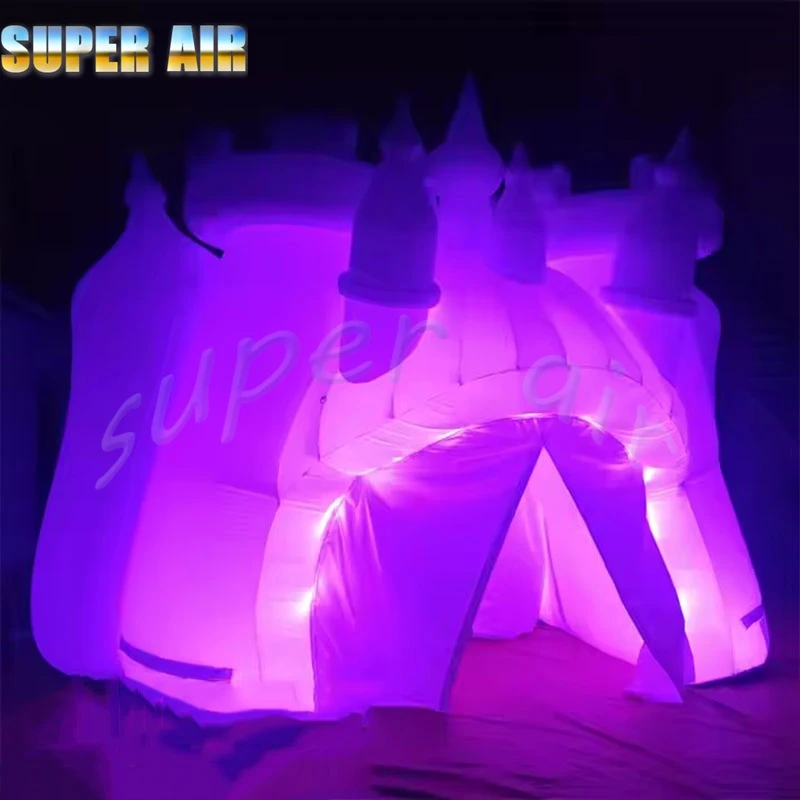 ผ้าอ็อกซ์ฟอร์ดคุณภาพสูงที่กําหนดเองสีขาวซุ้มปราสาทพองขนาดใหญ่พร้อมแสงสีสันสดใสสําหรับงานแสดง