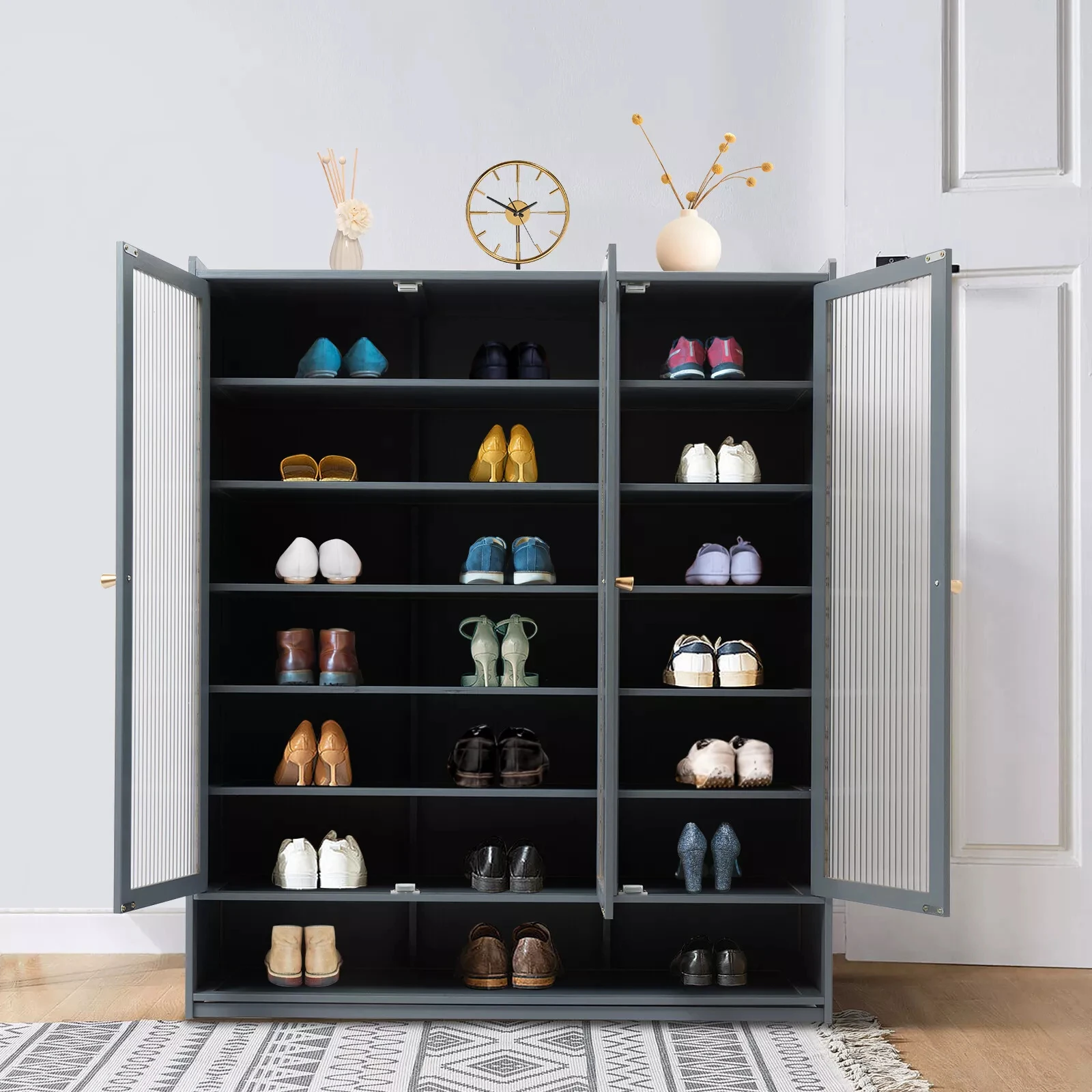 Freestanding Shoe Rack Storage Cabinet - Entryway Slippers Organizer & Plant Shelf