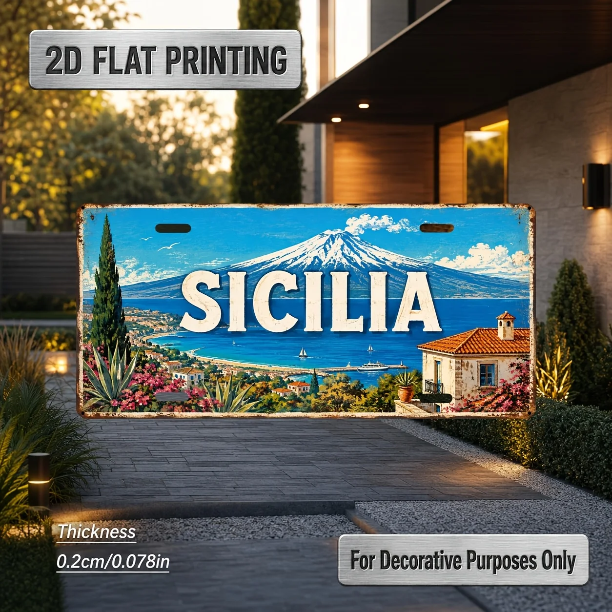 2D Flat, [2D Flat] 2D Flat, 1pc, Sicily-themed Vintage Sign, for Decorative Use Only, Aluminum Decorative Plaque, Gift for Frien