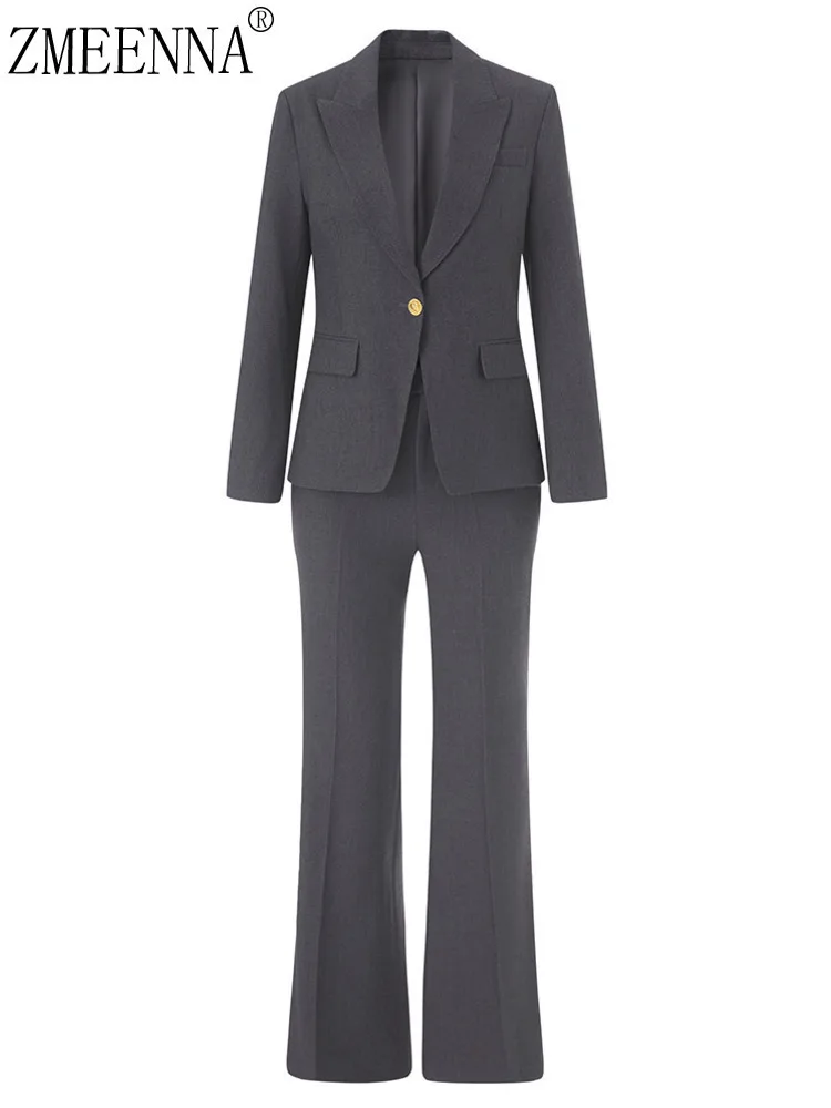 

ZMEENNA Women's Two Piece Business Suit Set Single Button Blazer And Bootcut Pants Office Work Attire Formal ZM3946