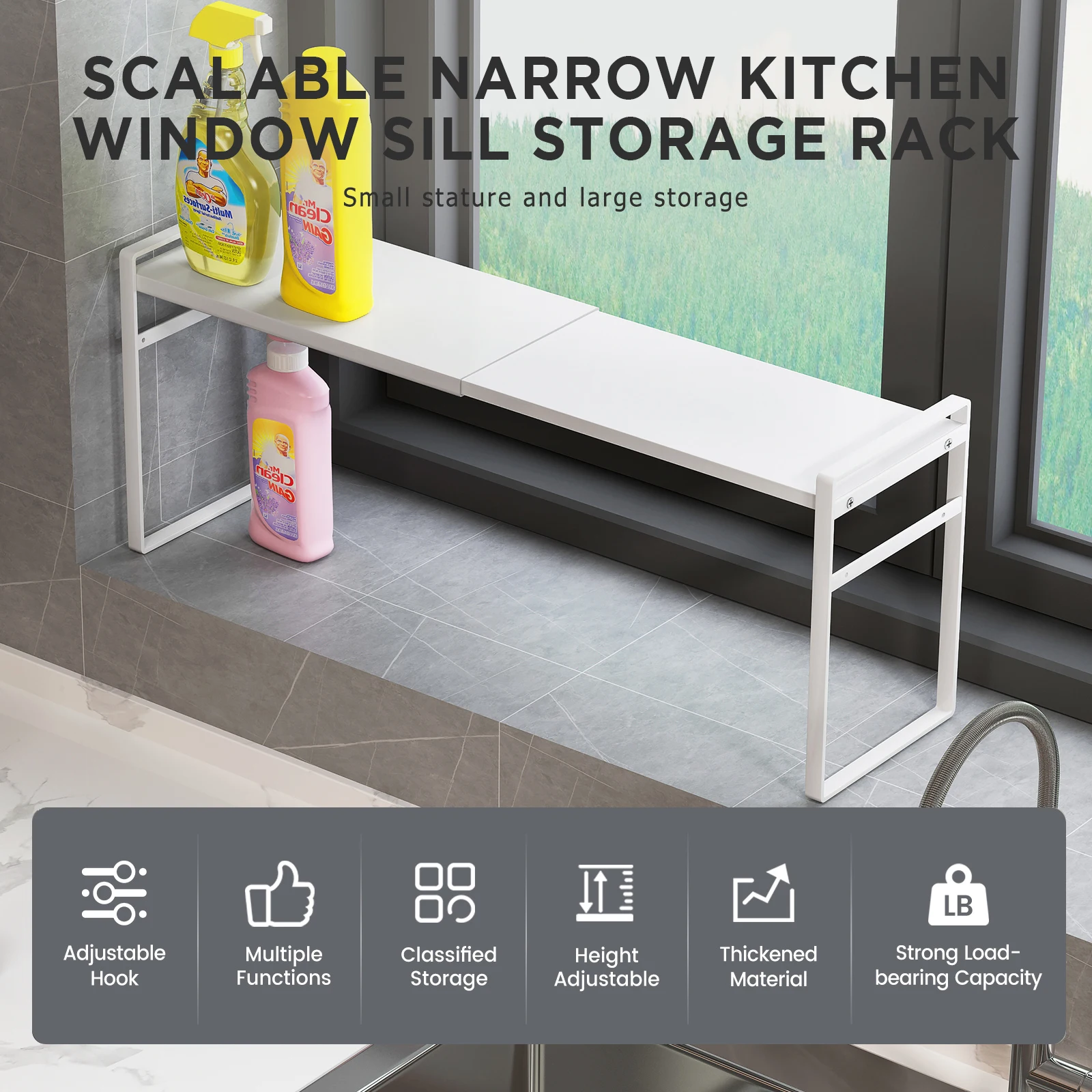 Narrow Kitchen Windowsill Shelf, Flower Rack, Storage Space Utilization Tool, Window-Side Partition Extension Shelf, Thin and Extendable