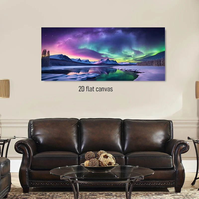 1 piece of Aurora Snow Mountain Scenery Canvas Decorative Painting, Home Decor Frameless Painting, 2D Flat
