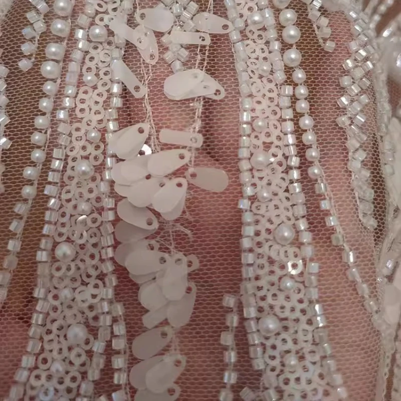 

Beads Sequin Embroidered Lace Mesh Fabric for DIY Sewing Wedding Dress Garment Accessories Clothing Fashion Material Cloth