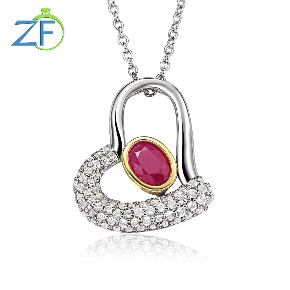 

GZ ZONGFA Genuine 925 Sterling Silver Red Heart Pendant Necklace For Women Natural Ruby 1ct White topaz Cross Chain Fine Jewelry