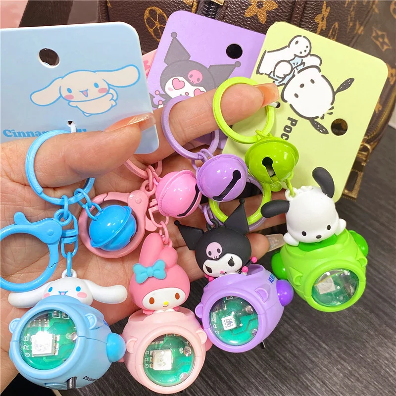 MINISO Glowing Sunset Lights Spaceship Sanrio Hello Kitty Cinnamoroll Kuromi Melody Cute Car Charm Couple Keychain Charm Gift