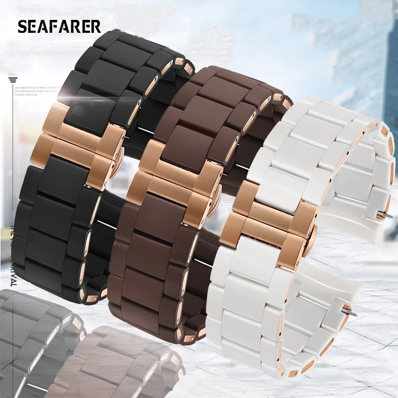 20mm 23mm Rubber Stainless Steel Silicone Strap Butterfly Buckle Watch Strap for Armani AR5905 Sport Black Brown White Blue