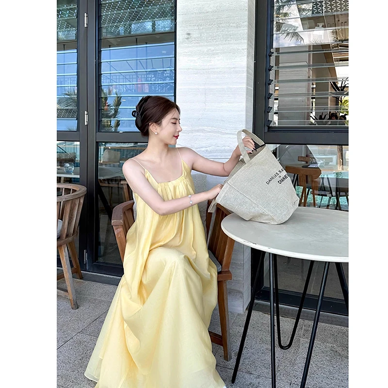 

25 New Arrival Summer Women Beach Style A-line Sleeveless Ankle-length Dress Spaghetti Strap Camisole Square Collar Dresses T73