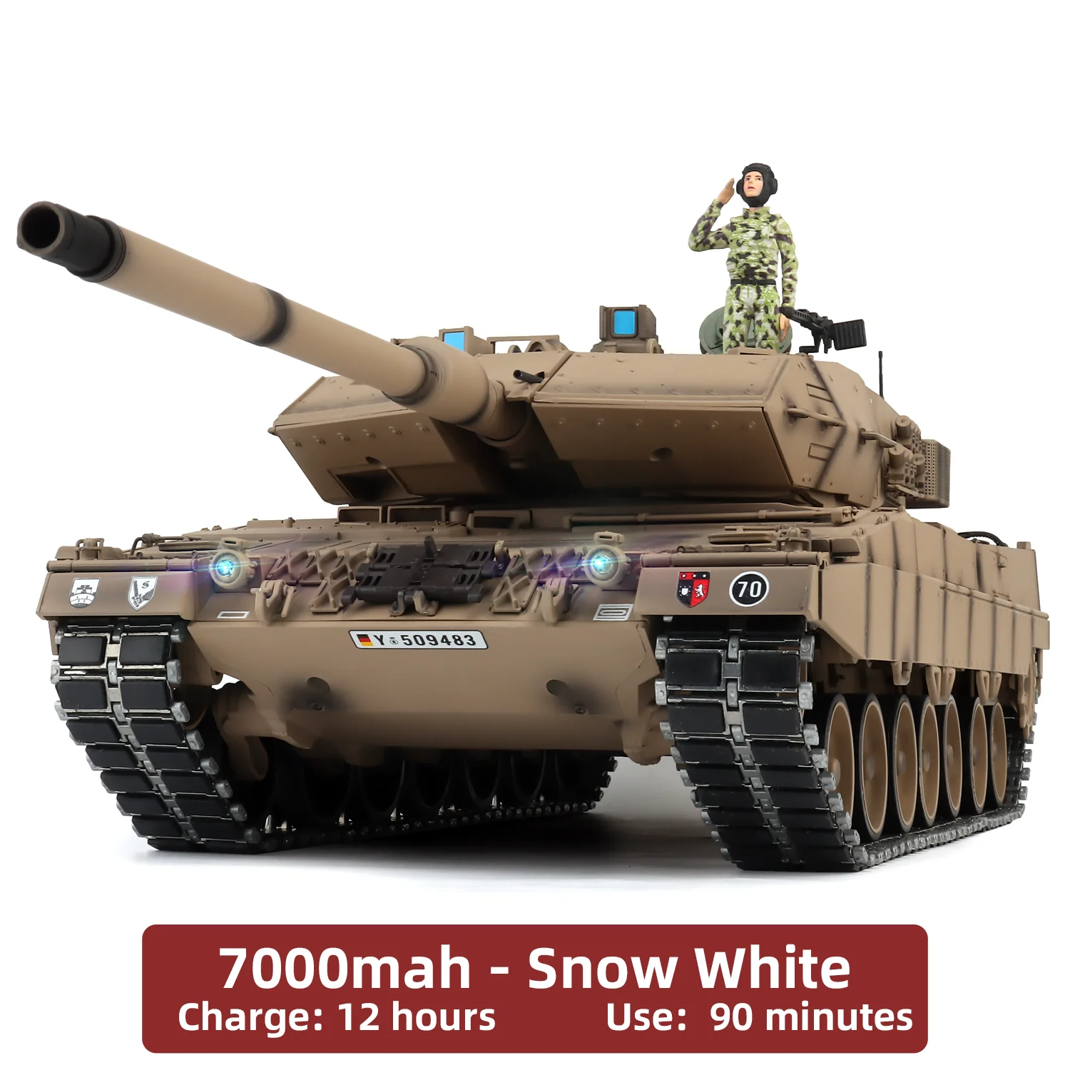 Heng Long rcドイツLeopard2a6タンクモデル、スプレー塗装バージョン、金属ゴムコーティングトラック、ロードホイール、スプロケットホイール、1:16