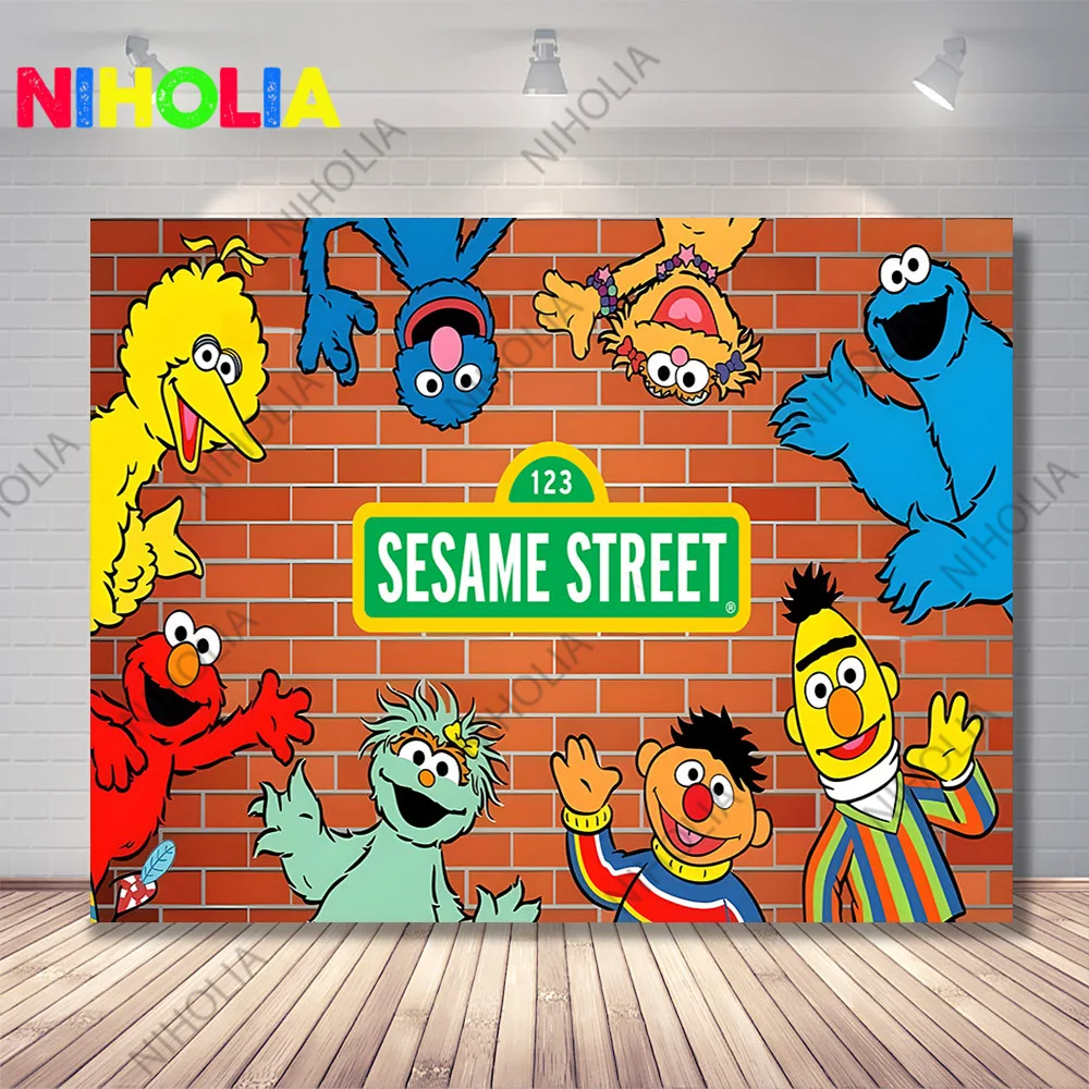 Cartoon Sesame Street Photo Backdrop Kids Birthday Party Banner Baby Shower Decoration Home Room Photography Background