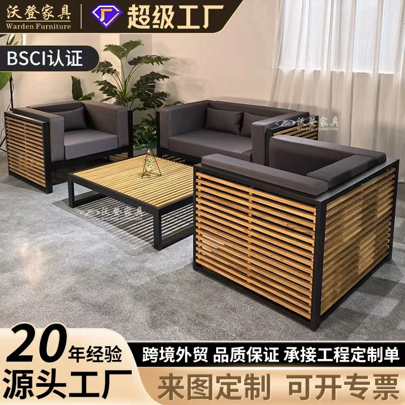 Nordic Outdoor Teak Sofa Preservative Solid Wood Courtyard Resort Bed And Breakfast Sofa Chair Combination Furniture Wholesale
