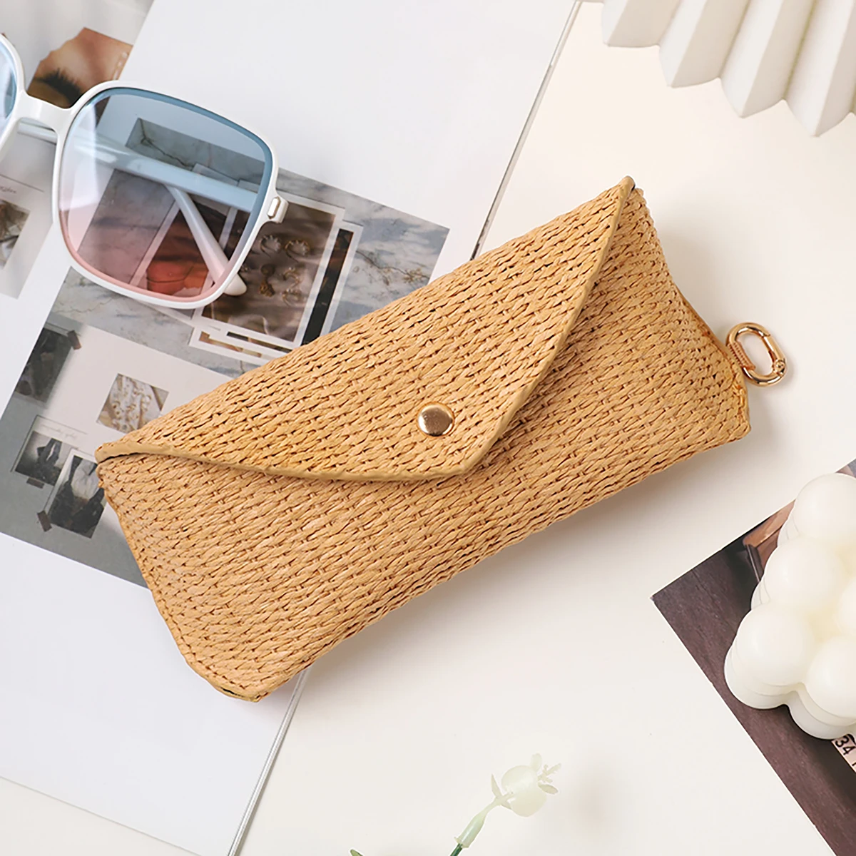 1개 시크한 짚 안경 케이스 (후크 포함) 캐주얼 소프 - Travel Accessories Pouch For Women 리뷰 및 가격