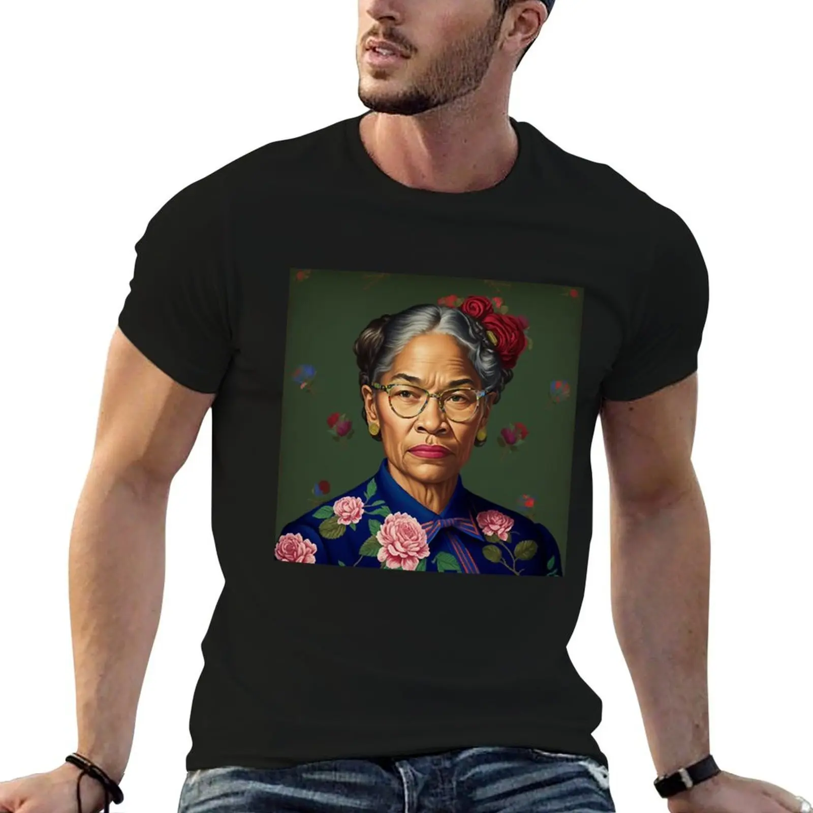 Portait of Rosa Parks من Kehinde wiley تي شيرت أنيمي تي شيرت للرجل تي شيرت للرجل سليم صالح رجل تي شيرت جرافيك تي شيرت