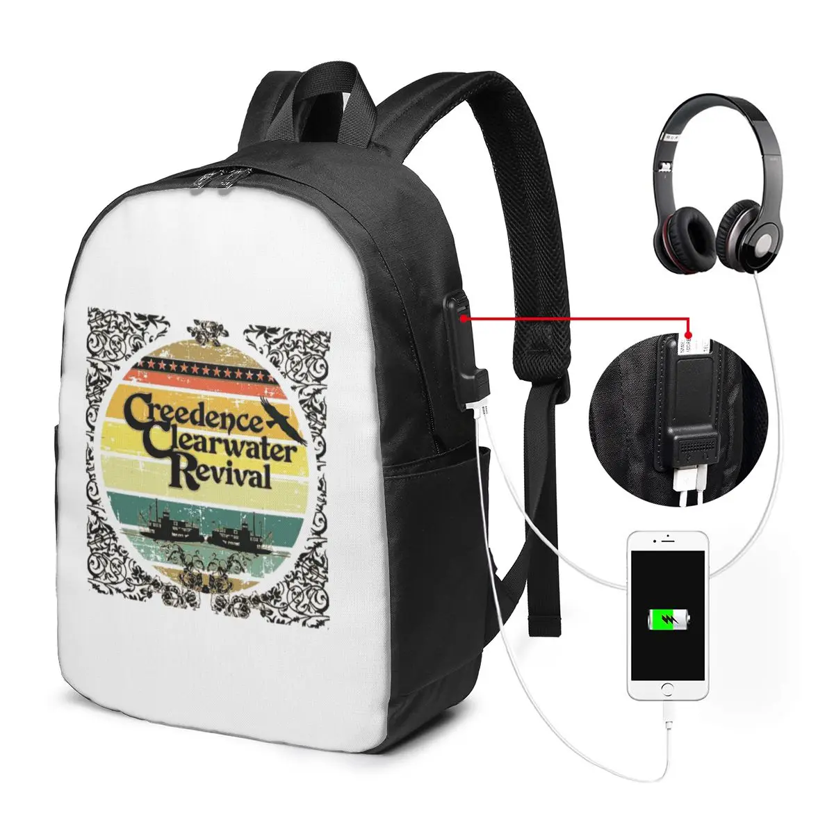 Creedence Clearwater Revival Riverboats Backpack Travel Notebook Bag Computer College Student School Bag Laptop Shoulder Bags view 2