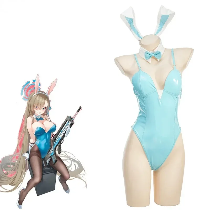 

Blue Archive MomoTalk Girl Bunny Bodysuit Uniform Outfit Costume Cosplay Bunny Girl Patent Leather Role Play Suit Halloween