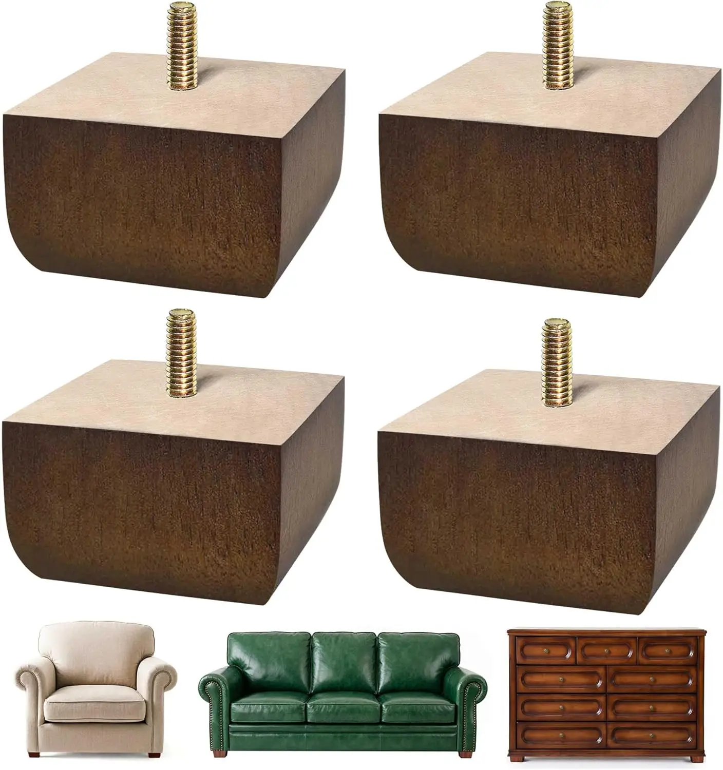

2 Inch Square Wood Furniture Legs Set of 4, Dark Brown, Mid-Century Style for Sofa Bed Cabinet Dresser
