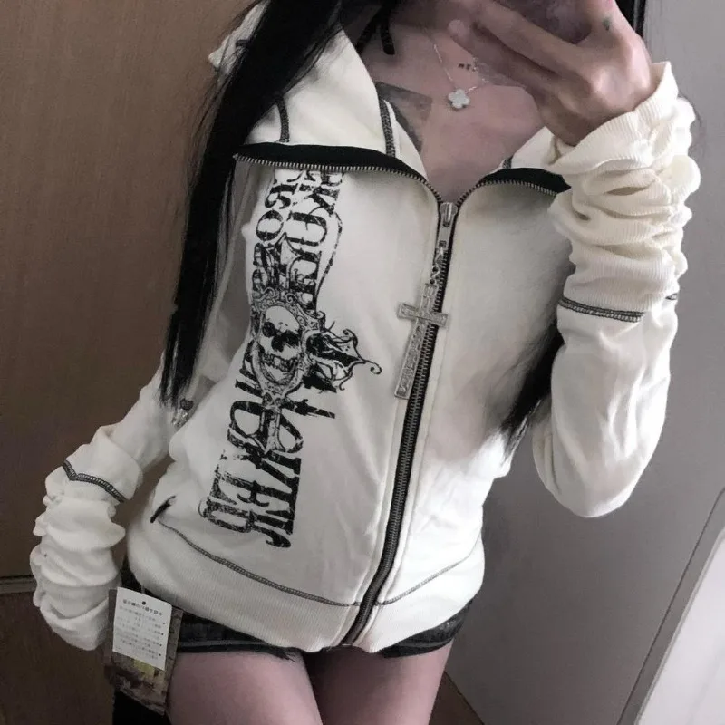 

Subcultural Y2k винтажное пальто с капюшоном, топ, повседневная модная розовая милая осенняя новая облегающая женская куртка, толстовка с черепом