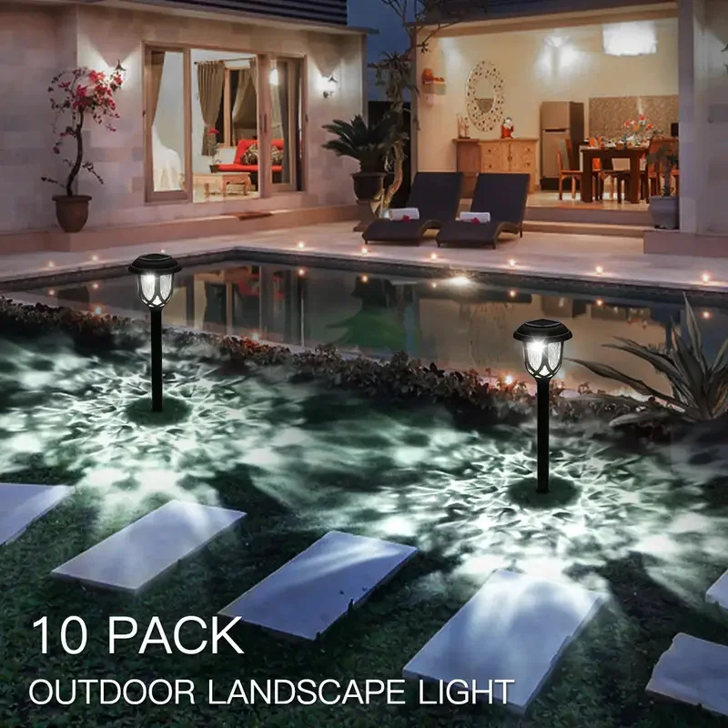 10pcs Solar LED Lawn Lights with Water Ripple Design, IP44 Waterproof for Garden, Yard, Poolside, and Outdoor Landscape Lighting