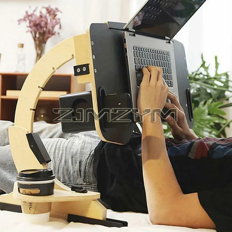 Wooden Adjustable Notebook Stand, Desk Computer Stand, Portable Foldable Stand, Multifunctional Lazy Person Lying Bed Desk