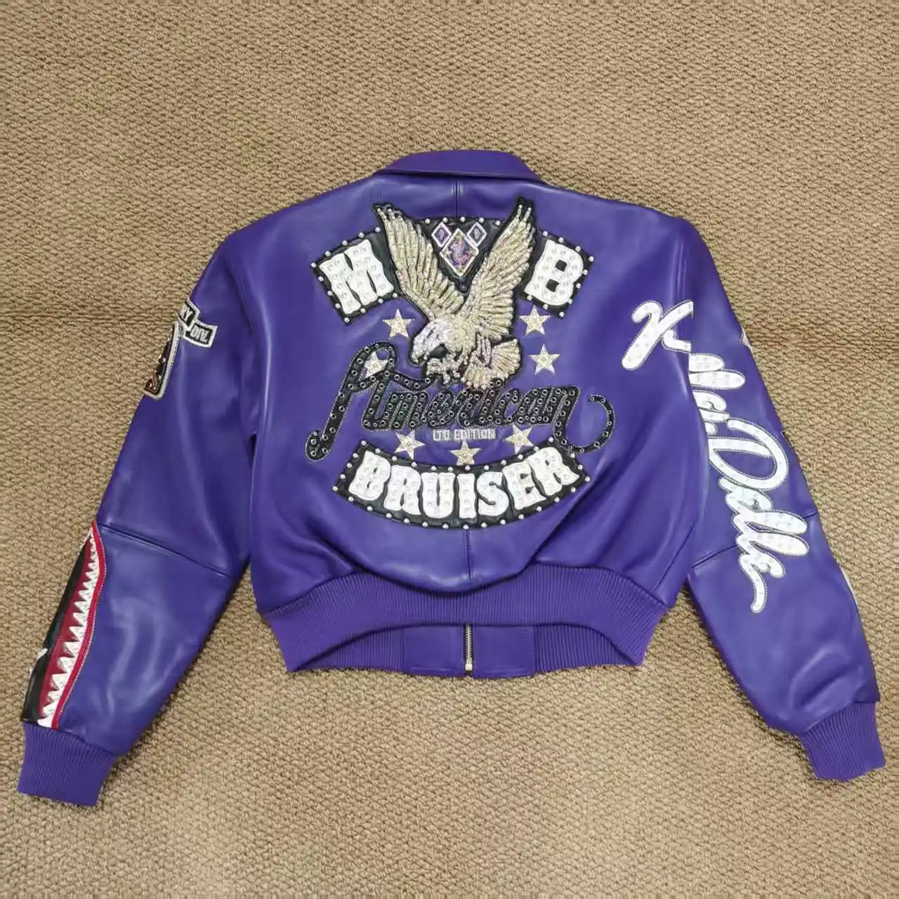 American Bruiser Plush Women's Crop Jacket Fashionable Choice with Diamond Embroidery European Sheepskin Leather Jackets top