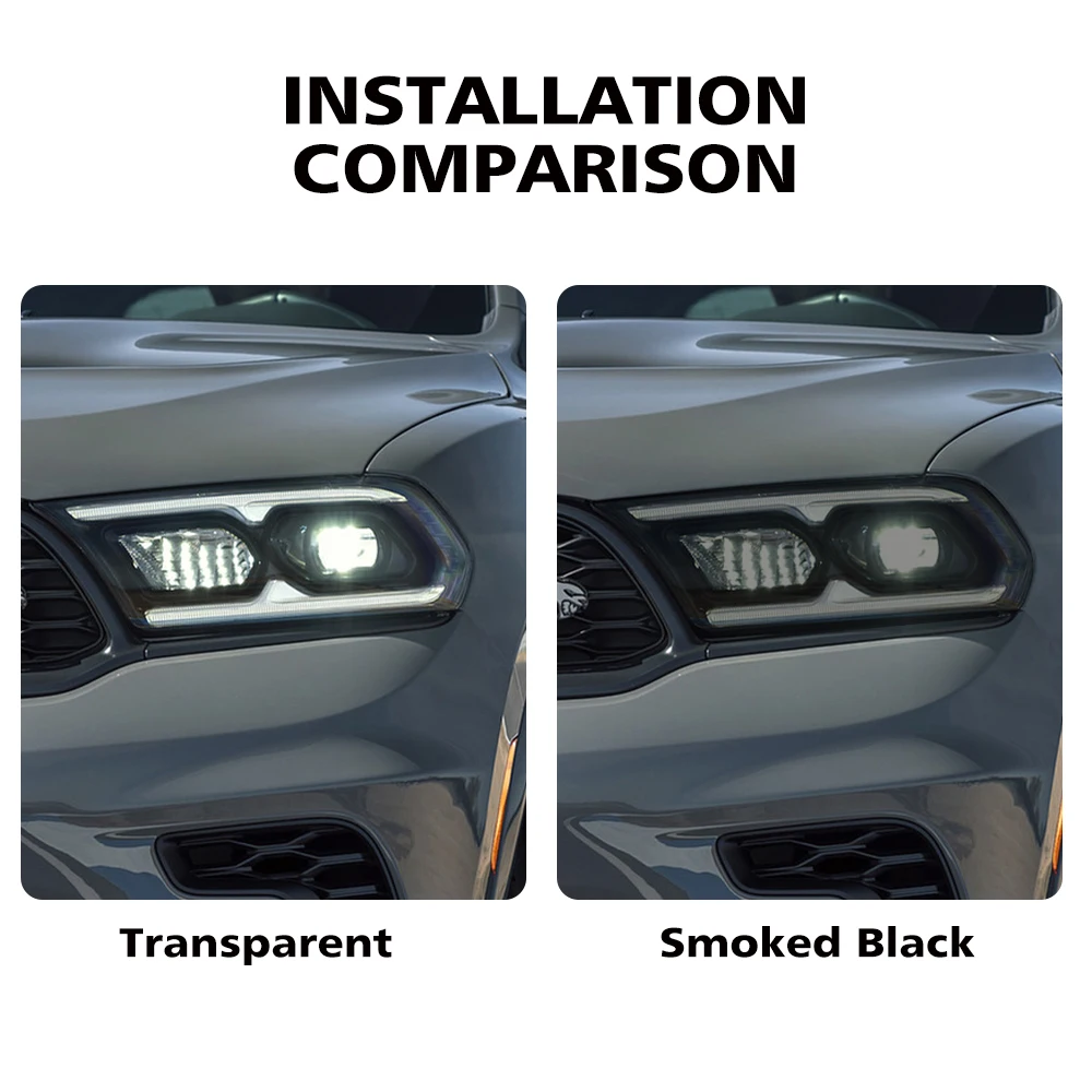 Smoke Black High-Gloss Car Headlight Protective Film for Dodge Durango 2021-2025 Pre Cut TPU PPF Anti-Scratch Vinyl Wrap Film
