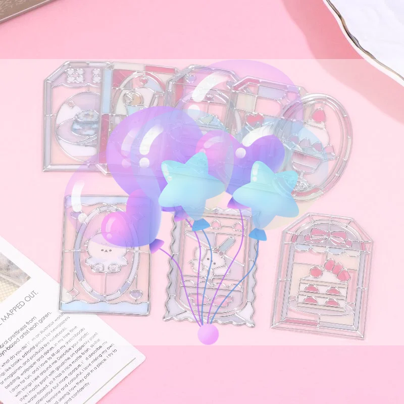 3D الإغاثة اليابانية Kawaii الزجاج الملون ويندوز سلسلة DIY ملصقات جمالية لطيف للإشارات المرجعية سكرابوكينغ