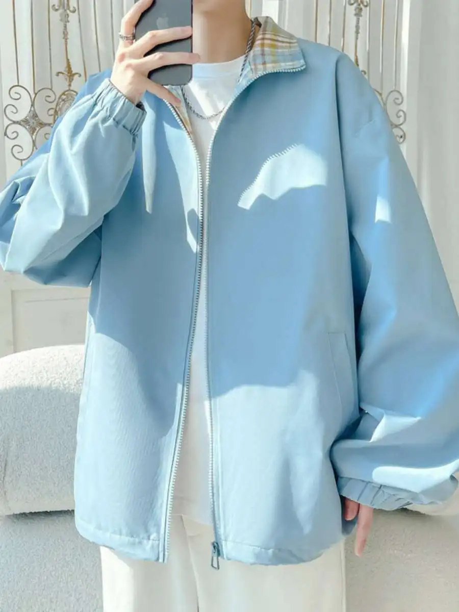 

Men's Casual Sle Jaet Korean Version Spring Autumn Faionable Youth Baseball Coat Loose Fit Color Blo Cotton Blend