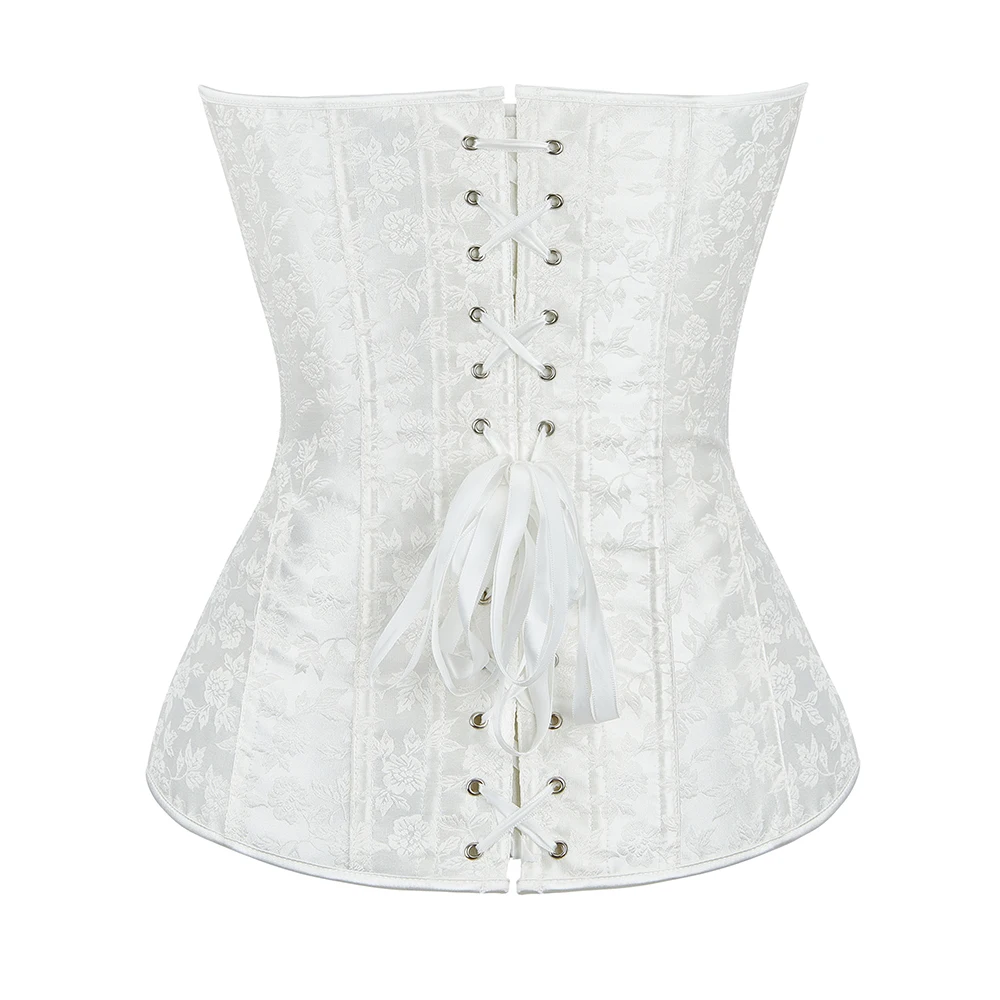 Graceful Overbust Corset White Bustier Top Fashion Floral Lingerie Corselet