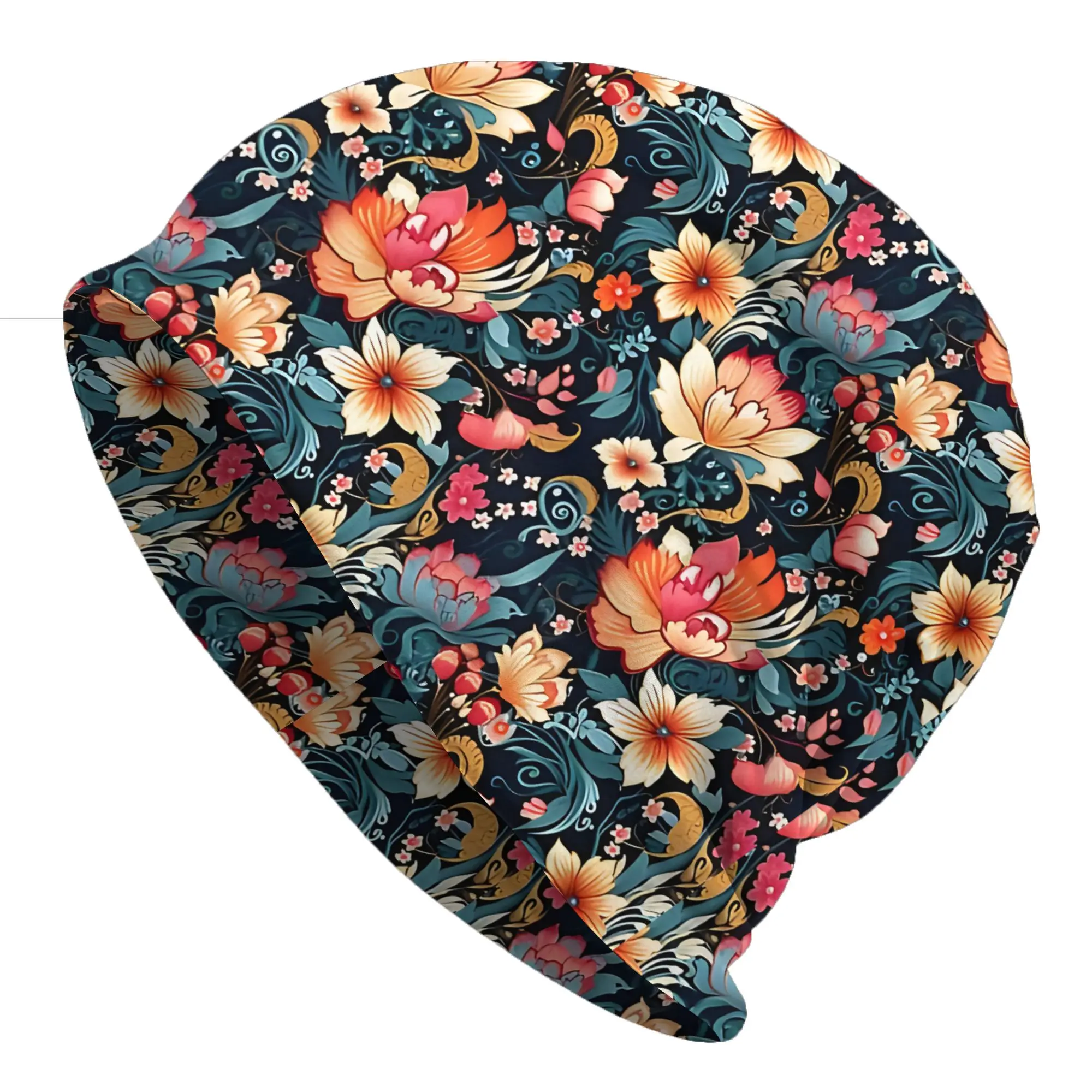 Tropical Floral Print Yellow Flowers Thin Hat Bonnet Hats Autumn Styles  Skullies Beanies Caps Men Women's Hip Hop Ski Cap