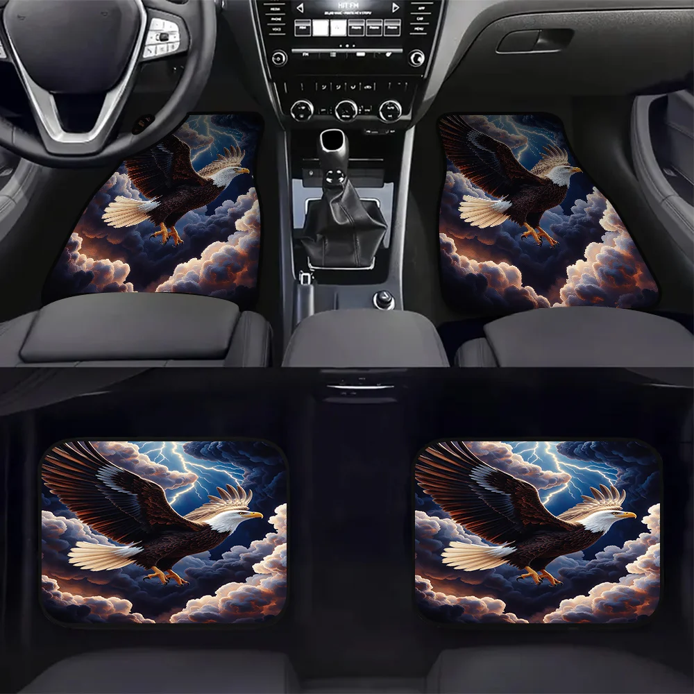 4pcs Eagle Stormy Sky F Pattern Floor Mats - Easy To Clean, Durable Polyester, Stylish Interior Decoration For Commercial Vehicl