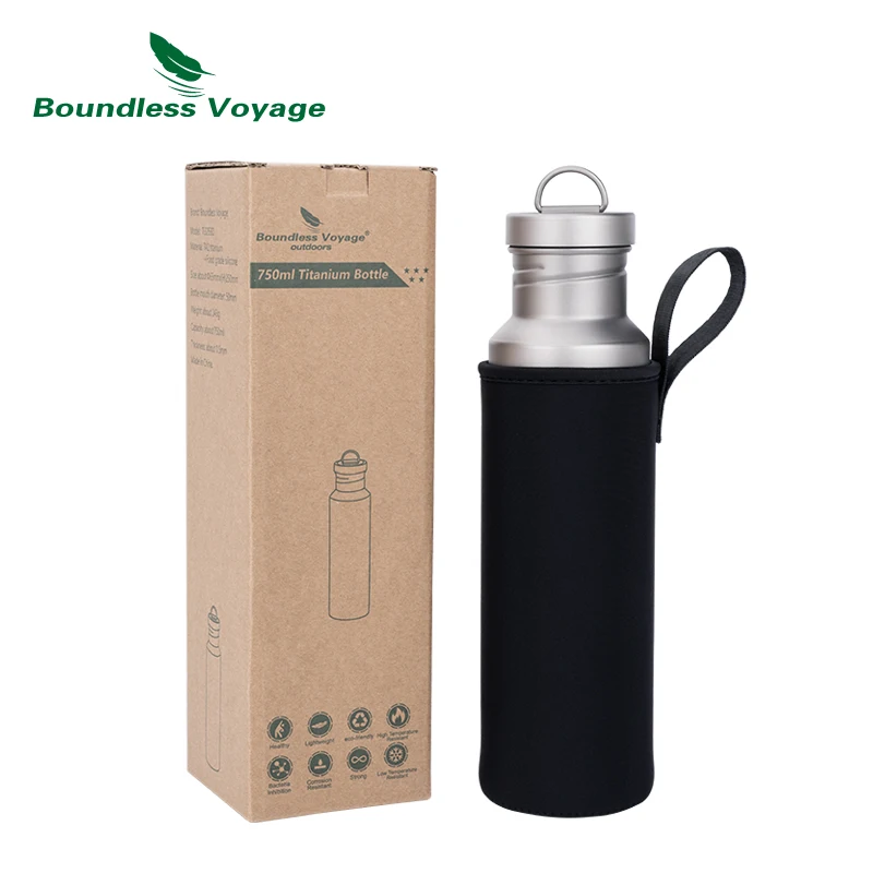 Boundless Voyage Titanium Water Bottle with Titanium Lid Outdoor Camping Cycling Hiking Tableware Drinkware 25.6oz/750ml