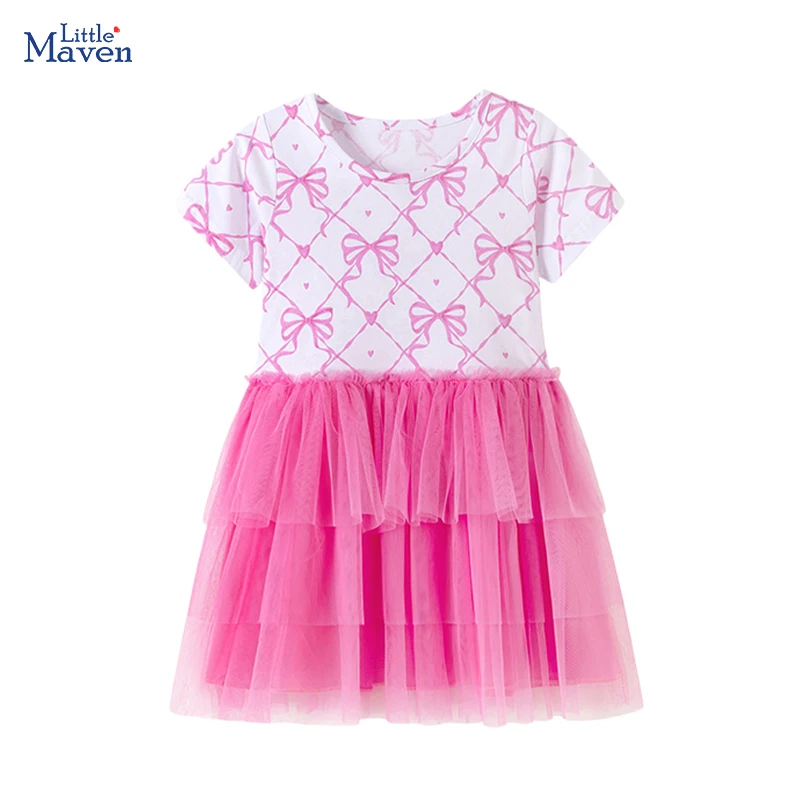 Little Maven Mädchenkleidung Kinderkleidung Baby 2026 Neue Cartoon-Prinzessin Sommerkleider mit Schleifen für Kinder 2-7 Jahre