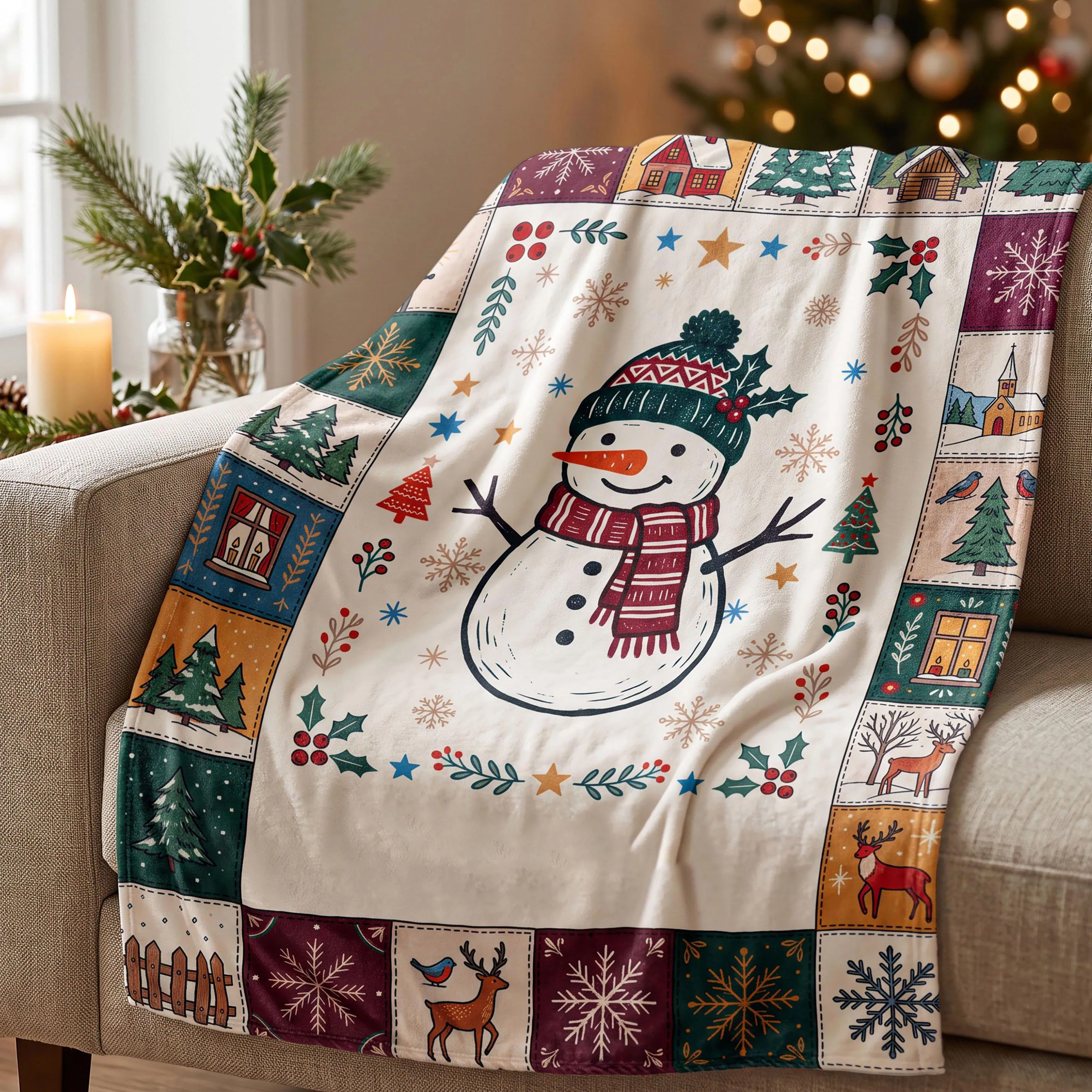 1pc Wonderful Christmas Soft Blanket, Flannel Printed Blanket for Camping&Travel, Suitable for Sofa Bedroom Living Room Car