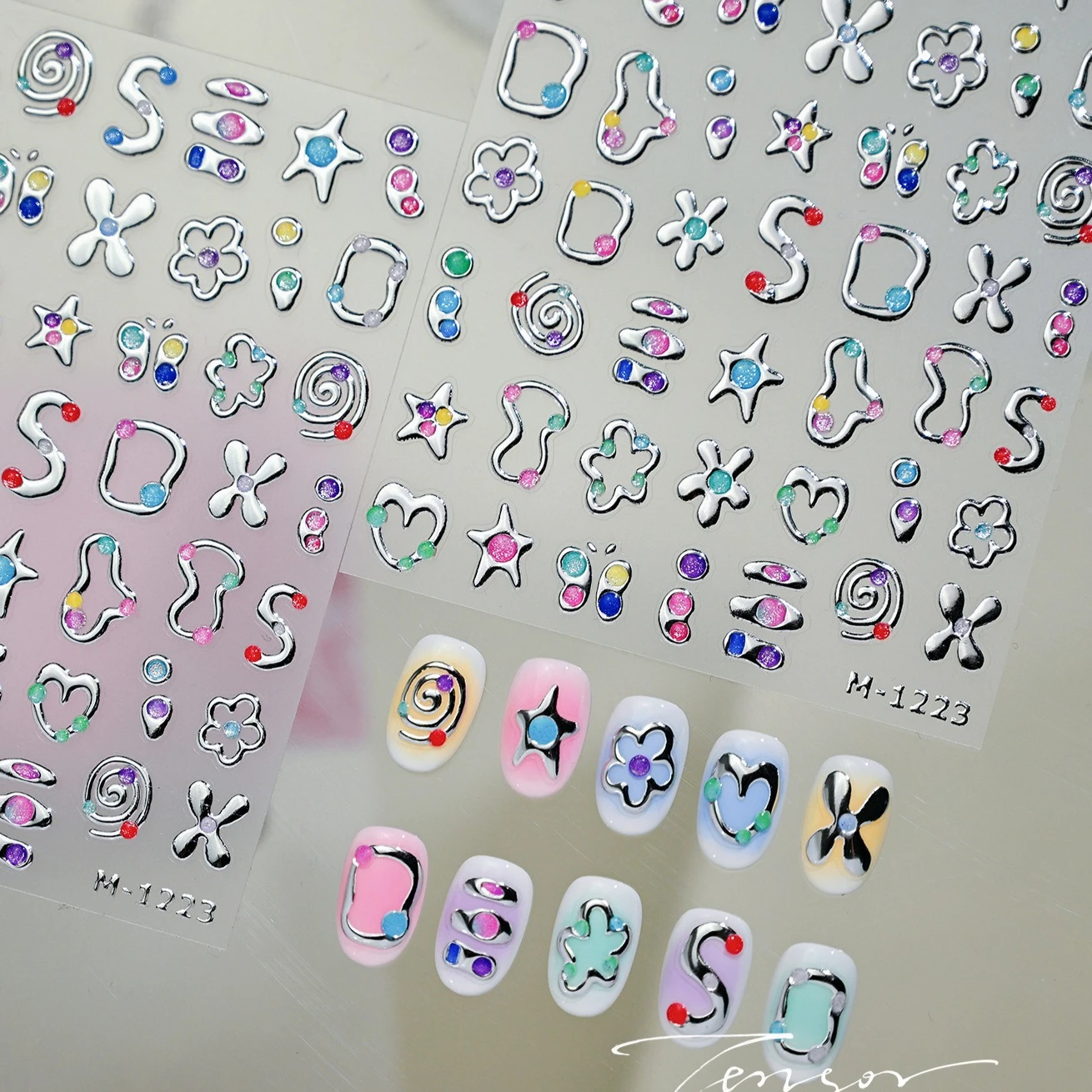 パンクシルバーメタルラインスターフラワーラブハートカラフルな蝶ネイルアートステッカーホラーハロウィンデコレーションマニキュアデカール