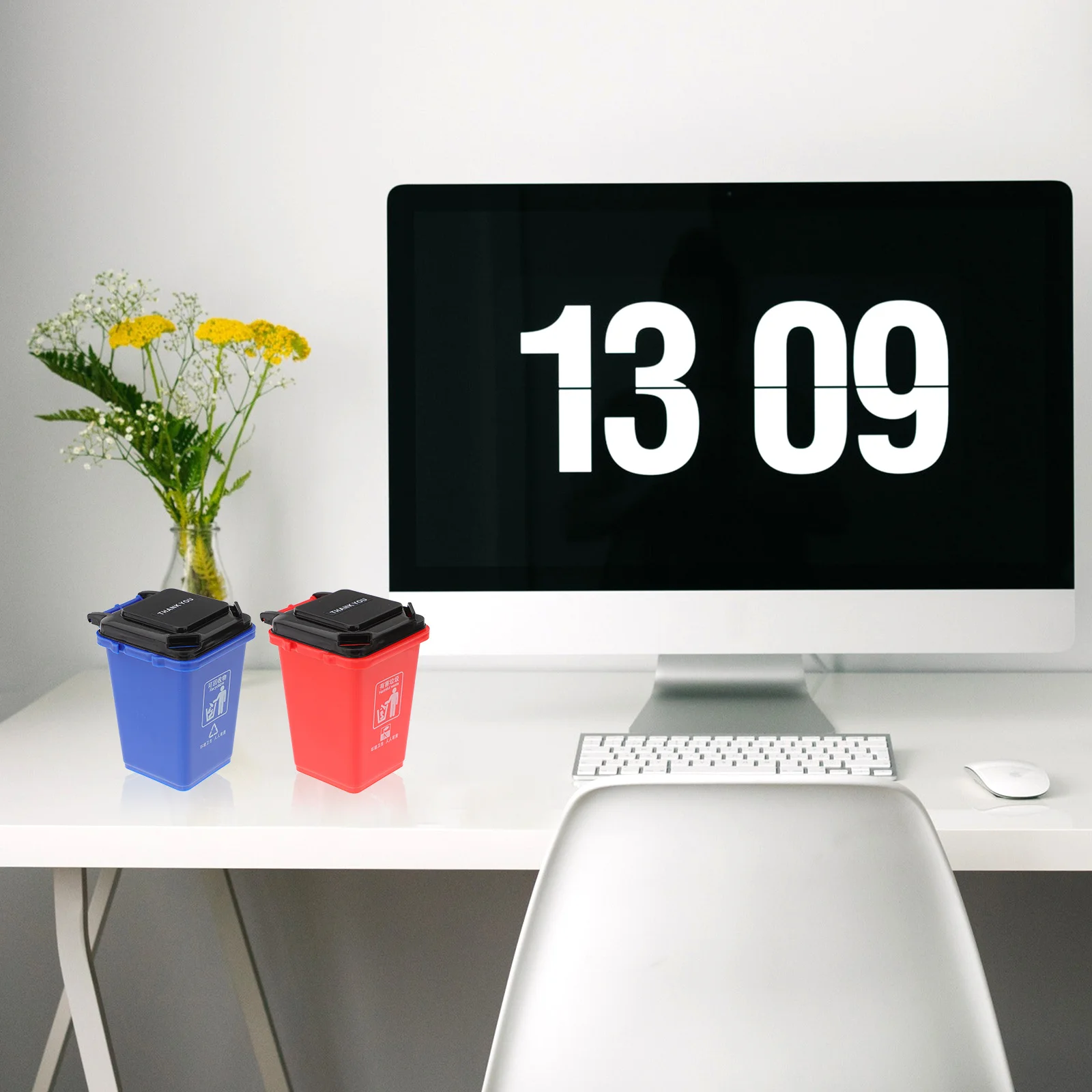 

2Pcs Creative Desktop Trash Can Pen Holder Pencil Storage Box Stationery Organizer Multi- Desk Essentials Red Blue