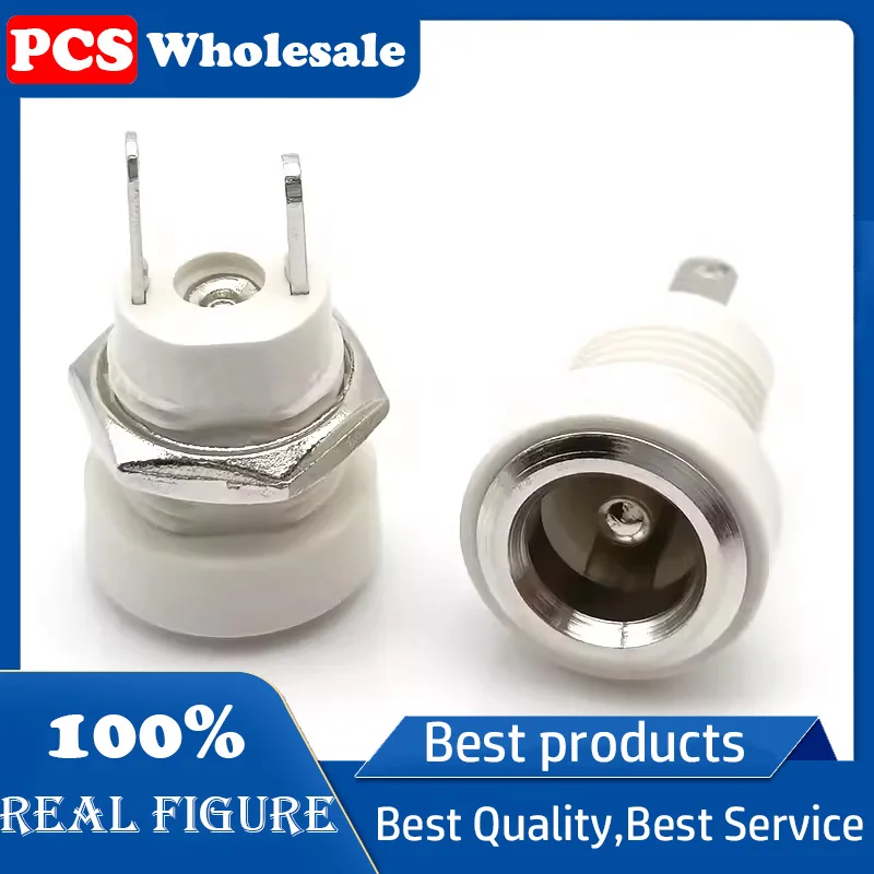 DC Power socket DC-022B 5.5*2.1 White DC female base Vertical thread two-pin welded wire type 2pin