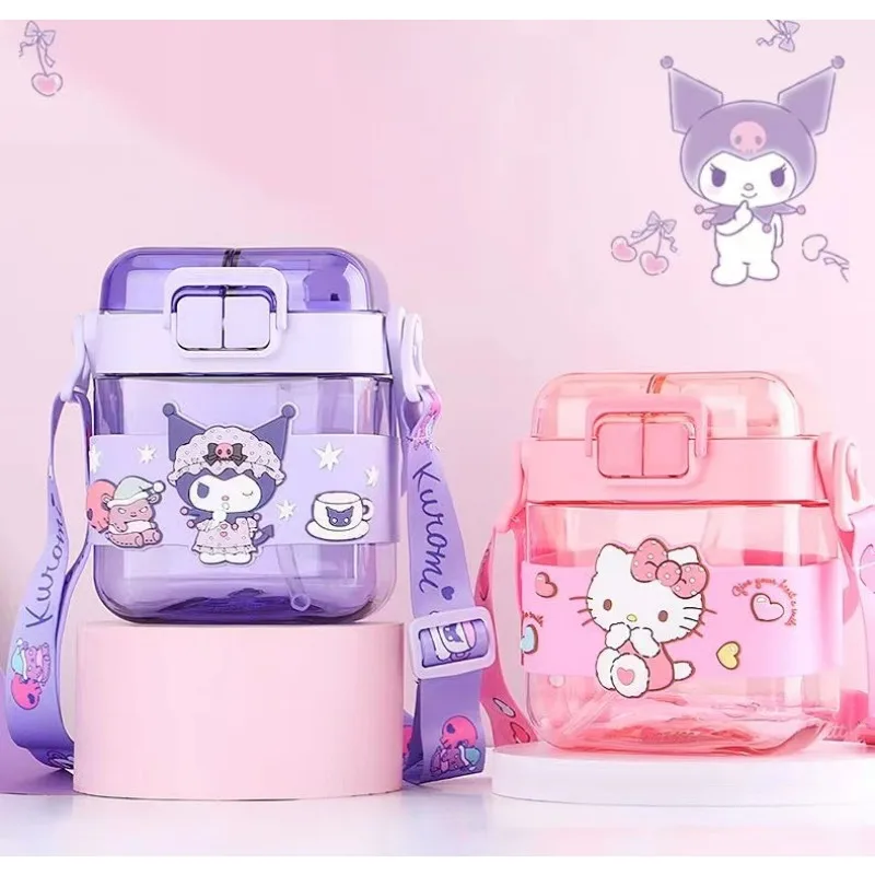 

Sanrio 600 мл большая емкость бутылка для воды Kawaii Hello Kitty Kuromi Cinnamoroll прозрачный пластиковый чайник с соломинкой портативная чашка