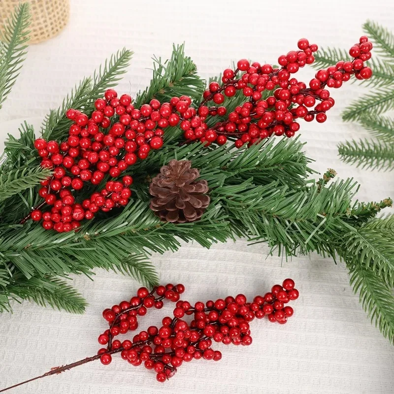 For Home Christmas Decoration DIY Gift Wreath Wholesale Berry Artificial Flower Fruit Red Berry Simulation Cherry Stamen Berries - Image 4