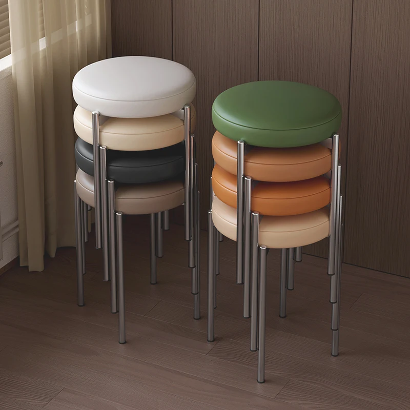 

Household dining table and chairs Light luxury round stool Restaurant stool Stackable dining stool