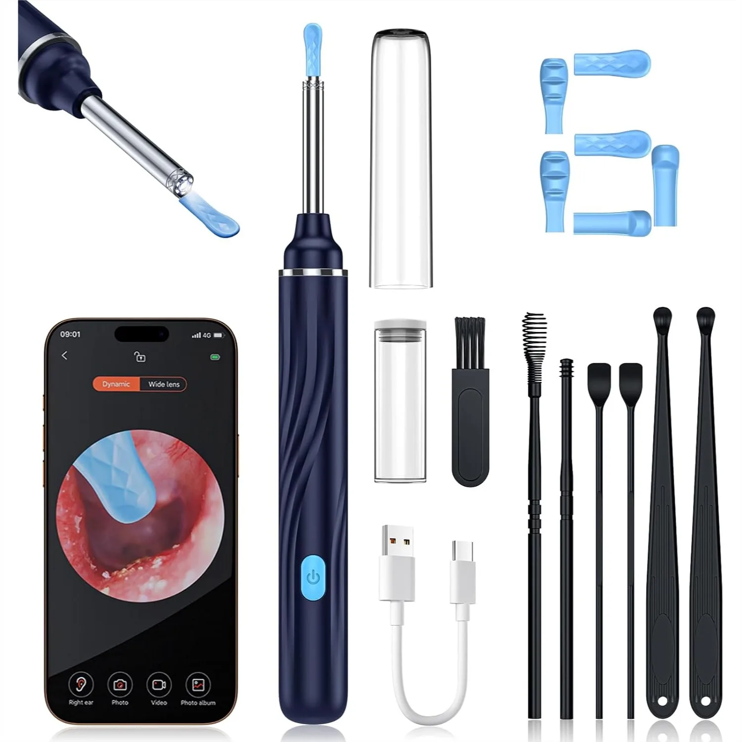 

Ear Wax Removal Tool Camera 1080P HD with 6 LED Light, Ear Cleaner Kit for iOS & Android, Blue