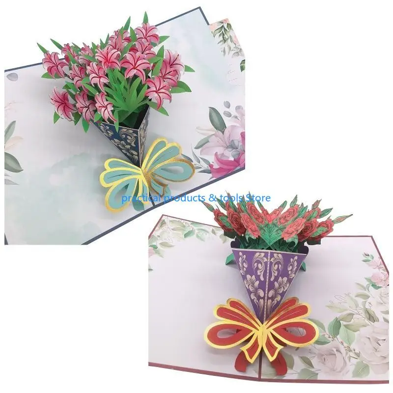 

77JB for Pop Up Mothers Day Cards Floral Flower Bouquet Greeting Cards for Mom Wif